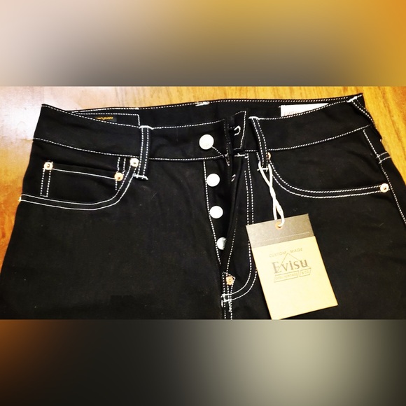 Evisu Black White Graphic Embroidery Multi-Pockets Tapered Denim Jeans NWT w Bag - Picture 14 of 16